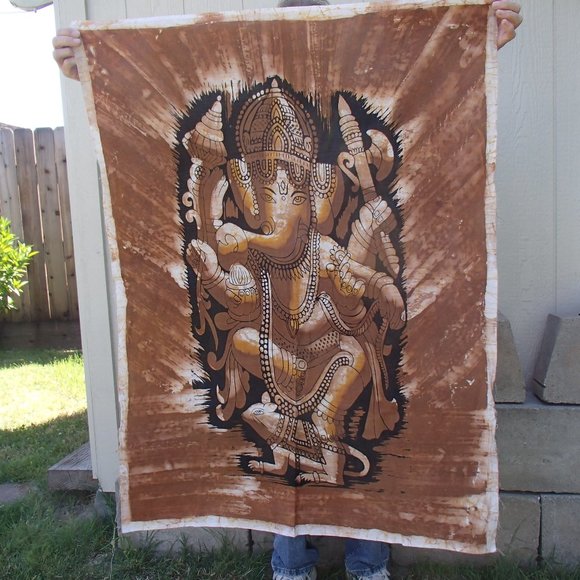 Ganesh Hindu Tapestry Wall Hanging Cotton Screen Printed Unframed 35" x 46" - Picture 2 of 12